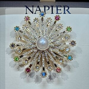 Napier Silver Tone Starburst Pin 2 Inches With Box